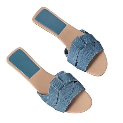 BBAUER Sandalen Mode Hausschuhe Frauen Flache Sandalen Casual Strand Hausschuhe Fisch Mund Schuhe Flache Hausschuhe-Himmelblau-37 von BBAUER