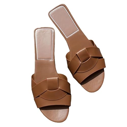 BBAUER Sandalen Mode Hausschuhe Frauen Flache Sandalen Casual Strand Hausschuhe Fisch Mund Schuhe Flache Hausschuhe-Khaki-37 von BBAUER