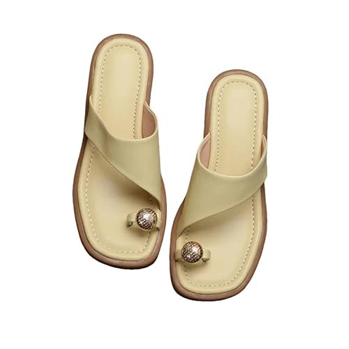 BBAUER Sandalen Moderne Hausschuhe Für Damen Mit Quadratischer Zehenpartie Mit Runder Ferse Flache Freizeitsandalen Flip Flops-Hellgelb-38 von BBAUER