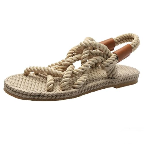 BBAUER Sandalen Sandalen Damen Schuhe Geflochtenes Seil Traditionelle Casual Stil Einfache Sandalen Damen Sommer Schuhe-Beige-37 von BBAUER