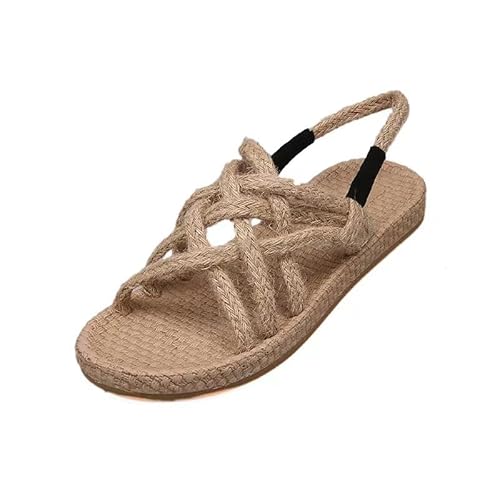 BBAUER Sandalen Sandalen Damen Schuhe Geflochtenes Seil Traditionelle Casual Stil Einfache Sandalen Damen Sommer Schuhe-Beige1Color-38 von BBAUER