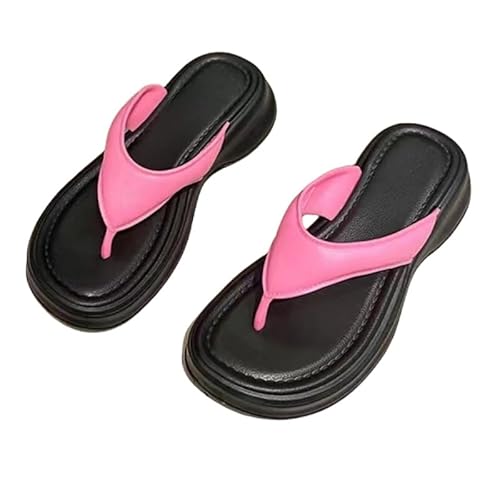 BBAUER Sandalen Sommer Damen Sandalen Mit Dicker Sohle, Lässige Hausschuhe, Damen Pu Riemen Slipper, Flip-Flops-A-Rosarot-36-37 von BBAUER