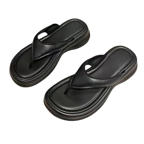 BBAUER Sandalen Sommer Damen Sandalen Mit Dicker Sohle, Lässige Hausschuhe, Damen Pu Riemen Slipper, Flip-Flops-A-Schwarz-36-37 von BBAUER