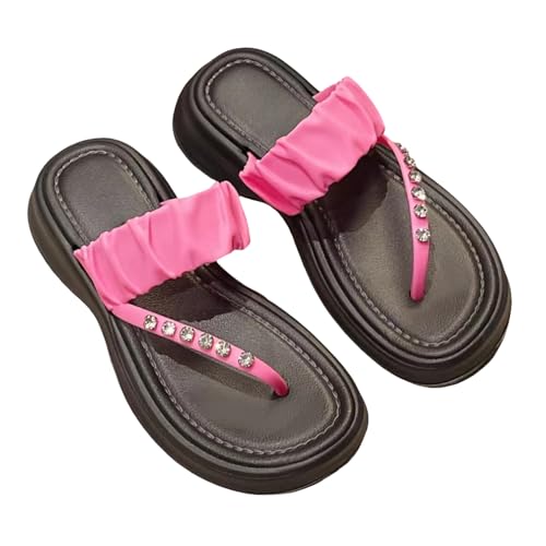 BBAUER Sandalen Sommer Damen Sandalen Mit Dicker Sohle, Lässige Hausschuhe, Damen Pu Riemen Slipper, Flip-Flops-B-Rosarot-38-39 von BBAUER