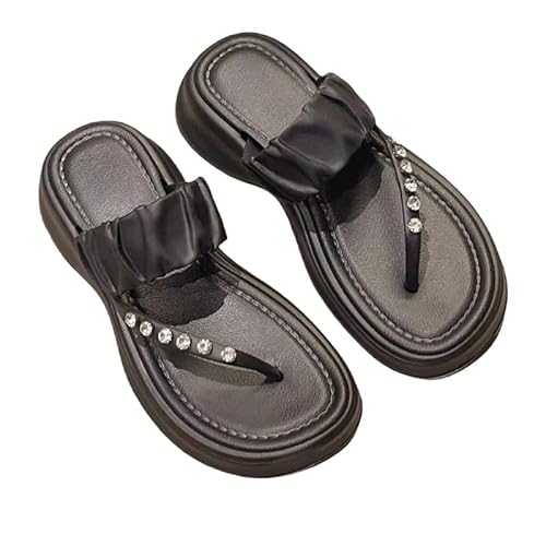 BBAUER Sandalen Sommer Damen Sandalen Mit Dicker Sohle, Lässige Hausschuhe, Damen Pu Riemen Slipper, Flip-Flops-B-Schwarz-38-39 von BBAUER