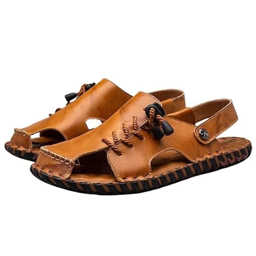 Sandalen Sommer Herren Sandalen Atmungsaktive Strandschuhe Baotou Papa Sandalen Fischer Hausschuhe Wandern Flats-Hellbraun-39 von BBAUER