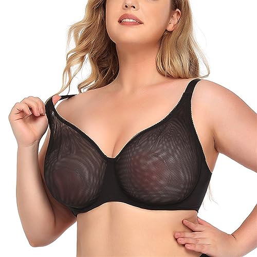 Ungefütterter, Sexy, Durchsichtiger Netz-BH, Transparenter, Nicht Gepolsterter, Ultradünner Bügel-Bralette (Color : Black, Size : 42E) von BBAUER