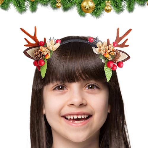 Weihnachts-Hirsch-Stirnband, Festliches Harz-Stirnband, Rustikales Handgefertigtes Rentier-Stirnband, Feiertags-Geweih-Stirnband Mit Roten Beeren Und Tannenzapfen, Feiertags-Rentier-Tiara Für Kinder, von BBAUER