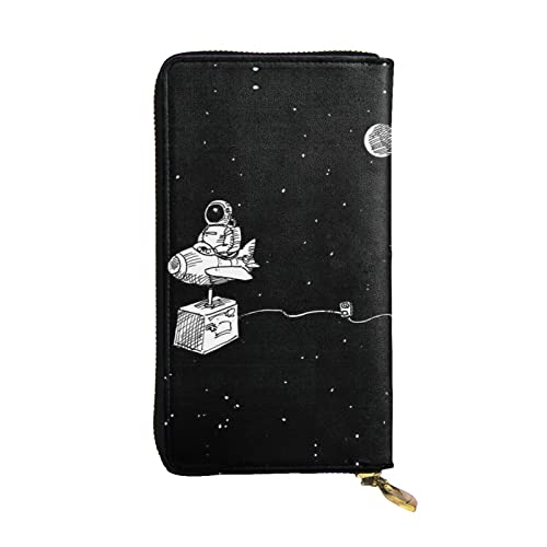 BBYCKS Astronaut Galaxy bedrucktes Leder Damen Geldbörsen, Damen Reißverschluss Clutch Geldbörse, große Kapazität Kartenetui mit Kartenfächern, Schwarz , Einheitsgröße von BBYCKS