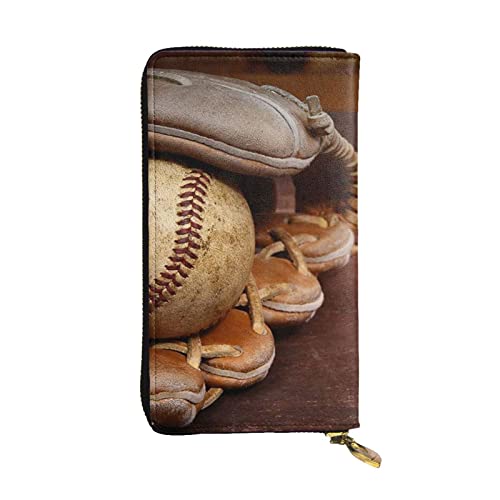 BBYCKS Baseball-bedrucktes Leder, Damen-Geldbörse, mit Reißverschluss, Clutch, großes Fassungsvermögen, Kartenetui mit Kartenfächern, Schwarz , Einheitsgröße von BBYCKS