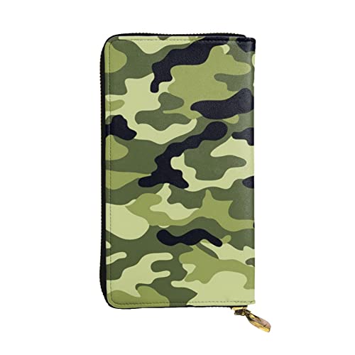 BBYCKS Camouflage-Grün bedrucktes Leder, Damen-Geldbörse, Reißverschluss, Clutch, großes Fassungsvermögen, Kartenetui mit Kartenfächern, Schwarz , Einheitsgröße von BBYCKS