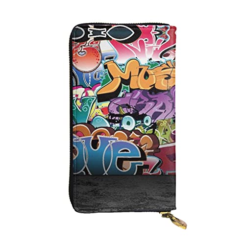 BBYCKS Graffiti Hip Hop bedrucktes Leder Damen Geldbörsen, Damen Reißverschluss Clutch Geldbörse, große Kapazität Kartenetui mit Kartenfächern, Schwarz , Einheitsgröße von BBYCKS