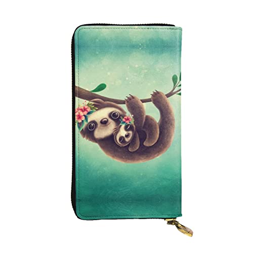 BBYCKS Lazy Cute Sloth Hanging The Branches Bedrucktes Leder Damen Geldbörsen, Damen Reißverschluss Clutch Geldbörse, große Kapazität Kartenetui mit Kartenfächern, Schwarz , Einheitsgröße von BBYCKS