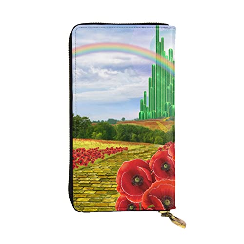 BBYCKS Poppies Field Gelb Brick Road bedrucktes Leder Damen Geldbörsen, Damen Reißverschluss Clutch Geldbörse, große Kapazität Kartenetui mit Kartenfächern, Schwarz , Einheitsgröße von BBYCKS