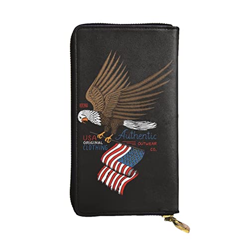 BBYCKS USA Patriotischer Adler mit amerikanischer Flagge, bedrucktes Leder, Damen-Geldbörse, Reißverschluss, Clutch-Geldbörse, großes Fassungsvermögen, Kartenetui mit Kartenfächern, Schwarz , Einheitsgröße von BBYCKS