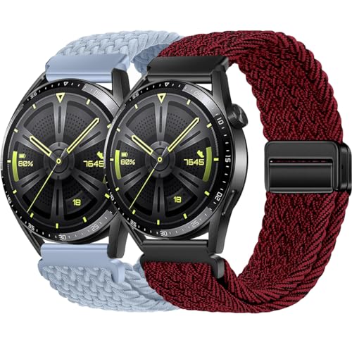 BBZ 22mm Quickfit Elastic Braided Nylon Armband kompatibel mit Huawei GT4/GT3/GT2 46 mm/Garmin Venu 2/3/Vivoactive 4, Galaxy Watch 3 45 mm/Gear S3 für Herren Damen von BBZ