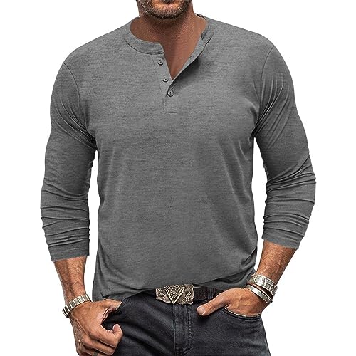 Herren Henley Kragen Langarm Tshirt Frühling Herbst Einfarbig Einfaches Lässiges Loses Tshirt Dunkelgrau L von BBauer