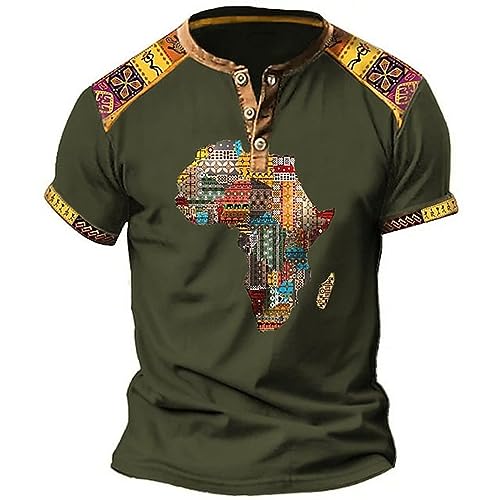 Herren Retro Ethnic Print Tshirt Sommer Casual Henley Kragen Kurzarm Tshirts Farbe3 L von BBauer