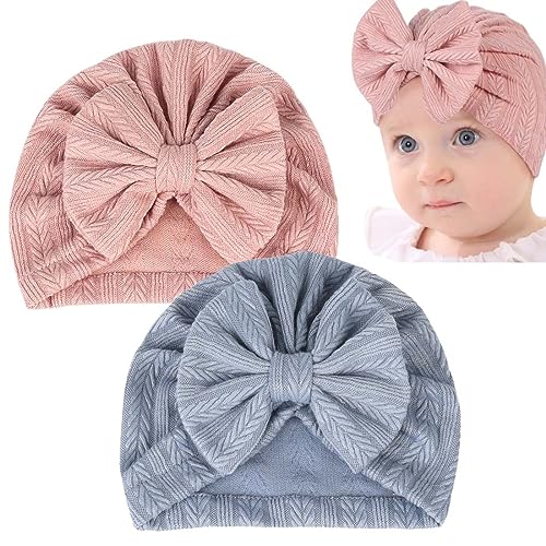 BCBF 2 Stück Baby Turban Hüte Turban Babymütze Brötchen Knoten Baby Infant Beanie Baby Mädchen Weiche Schleifenhut von BCBF