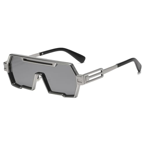 BCIOUS Coole Futuristen-Sonnenbrille für den Außenbereich, quadratische Farbtöne, Trendsetter, Futuristen, Hipster, mehrfarbige Sonnenbrille für Damen, Silberner Rahmen, weiß, M von BCIOUS