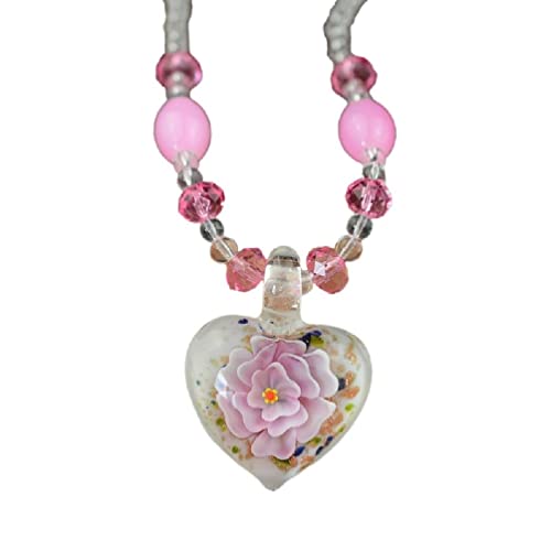 BCIOUS Halskette mit Kristallglasur und Glas-Anhänger, Herzform, Modeschmuck, Geschenk für Frauen, Mädchen, Teenager, Lampwork-Halskette von BCIOUS
