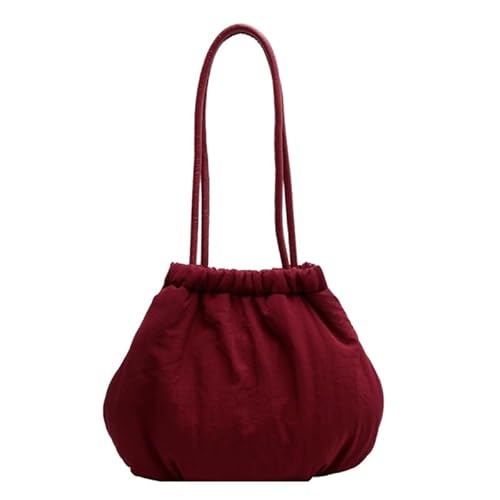 BCIOUS Nylon-Tragetasche, gesteppt, lässig, Handtasche, großes Fassungsvermögen, plissiert, Umhängetasche, modische Reisetasche, Hobo-Tasche für Damen, Innentasche, burgunderfarben von BCIOUS