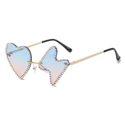 BCIOUS Vintage DiscoHippie Sonnenbrille Herz 80er Jahre Stile Sonnenbrille Brillen für Männer Frauen Kostüme Partys Geschenke Übergröße Strass funkelnde Damen-Sonnenbrille, Layup und Puder von BCIOUS