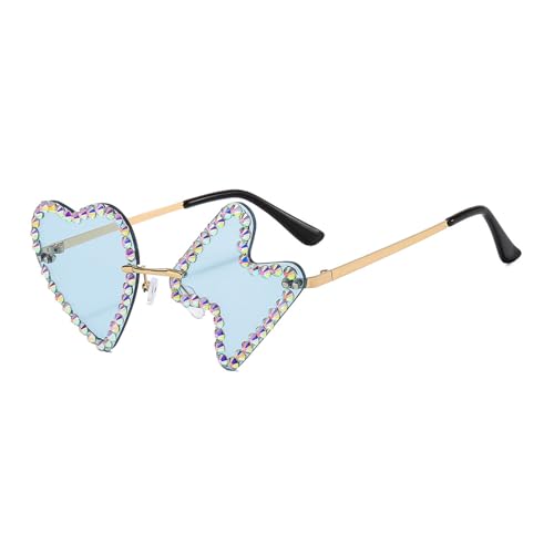 BCIOUS Vintage DiscoHippie Sonnenbrille Herz 80er Jahre Stile Sonnenbrille Brillen für Männer Frauen Kostüme Partys Geschenke Übergröße Strass funkelnde Damen-Sonnenbrille, transparent / blau von BCIOUS