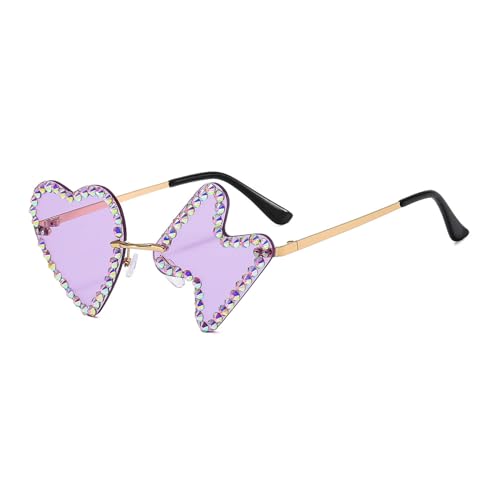 BCIOUS Vintage DiscoHippie Sonnenbrille Herz 80er Jahre Stile Sonnenbrille Brillen für Männer Frauen Kostüme Partys Geschenke Übergröße Strass funkelnde Damen-Sonnenbrille, transparent lila von BCIOUS