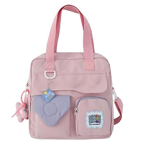 KawaiiKoreanischer Stil, modische Büchertaschen, vielseitiger Rucksack, Schultertasche, Umhängetasche, Kuriertasche, mehrere Taschen, Nylon, trendige Büchertaschen, rose von BCIOUS