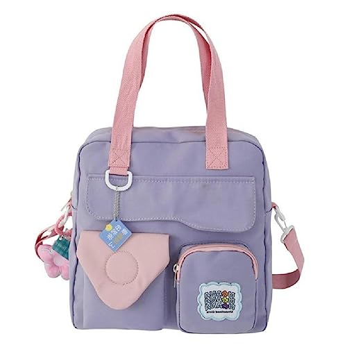 KawaiiKoreanischer Stil, modische Büchertaschen, vielseitiger Rucksack, Schultertasche, Umhängetasche, Kuriertasche, mehrere Taschen, Nylon, trendige Büchertaschen, violett von BCIOUS