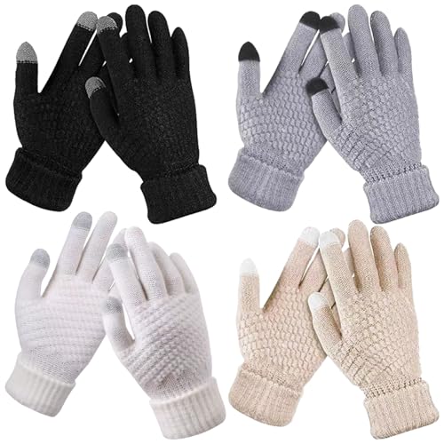 BDSHUNBF 4 Paar Touchscreen Handschuhe Damen Winter, Winterhandschuhe Warm Gefüttert Strickhandschuhe Elastische Manschette Winter Texting Handschuhe, Fingerhandschuhe rutschfest Perfekt von BDSHUNBF