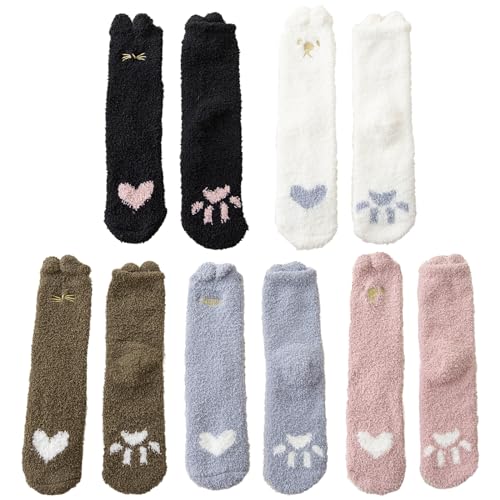 BDSHUNBF 5 Paar Kuschelsocken Damen Weihnachtsgeschenke für Frauen Geschenke, Thermosocken Damen Warme Socken Damen, Dicke Flauschige Socken Wintersocken Bettsocken Schlafsocken Wintersocken von BDSHUNBF