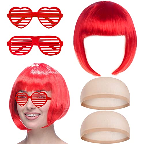 BDSHUNBF 5PCS Bob Perücken, Straight Bob Perücken für Frauen mit Bangs, Schulter Länge Natuaral Synthetische, Bob Perücke Wig für Tägliche Party Cosplay Karneval Fasching von BDSHUNBF