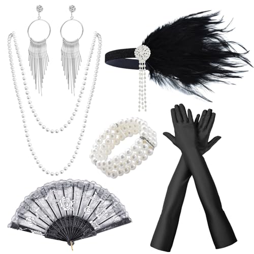 BDSHUNBF 8 Stück 20er Jahre Accessoires, 20er Jahre Kostüm Damen, Gatsby Accessoires Damen, 1920 Zubehör Set, Charleston Kleid 20er Jahre, Great Gatsby Accessoires für Halloween von BDSHUNBF