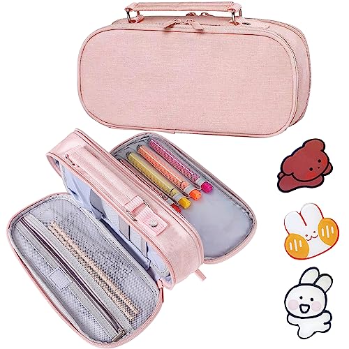 BDSHUNBF Federmäppchen Mädchen Jungen, mit Schnalle, Federmäppchen Groß mit 2 Fächern Federtasche, Pencil Case, Etui Stifte für Schule Büro Kinder Studenten Erwachsene Federtasche(Rosa) von BDSHUNBF