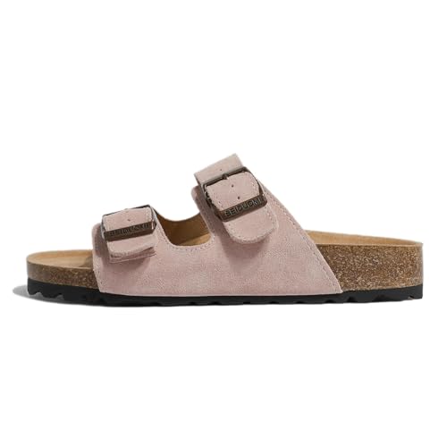 BDWMZKX Pantoletten Damen Damen -doppelschnalle Flat Pantoffeln Frauen Lässig Resort Flip Flop Schnürsandalen, Frauenschild Auf Garten Sommer Beach Pantoffeln-rosa-35 von BDWMZKX