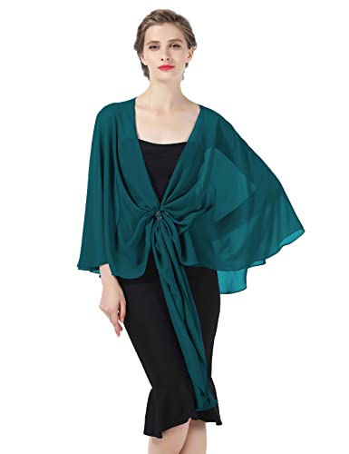 BEAUTELICATE Damen Chiffon Schal Stola Elegante Bolero Leichter Sommerjacke Braut Schal für Brautkleid Hochzeit Abendkleid Festlich (Teal Green, Einheitsgröße) von BEAUTELICATE