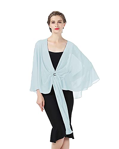 BEAUTELICATE Damen Chiffon Schal Stola Elegante Bolero Leichter Sommerjacke Braut Schal für Brautkleid Hochzeit Abendkleid Festlich (Hellblau, Einheitsgröße) von BEAUTELICATE