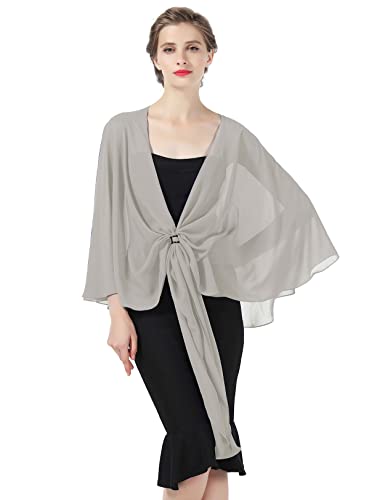 BEAUTELICATE Damen Chiffon Schal Stola Elegante Bolero Leichter Sommerjacke Braut Schal für Brautkleid Hochzeit Abendkleid Festlich (Hellgrau, Einheitsgröße) von BEAUTELICATE