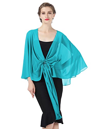 BEAUTELICATE Damen Chiffon Schal Stola Elegante Bolero Leichter Sommerjacke Braut Schal für Brautkleid Hochzeit Abendkleid Festlich (Türkis, Einheitsgröße) von BEAUTELICATE