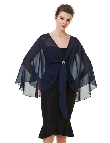 BEAUTELICATE Damen Chiffon Schal Stola Elegante Bolero Leichter Sommerjacke Braut Schal für Brautkleid Hochzeit Abendkleid Festlich (Mitternachtsblau, Einheitsgröße) von BEAUTELICATE