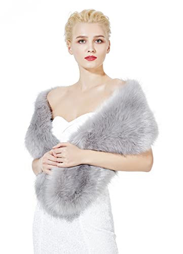 BEAUTELICATE Damen Kunstpelz Schal Stola Bolero Winter Pelzkragen für Hochzeit Karneval Gatsby Cosplay Brautschal Brautstola (Grau - Normal Size - 160cm) von BEAUTELICATE