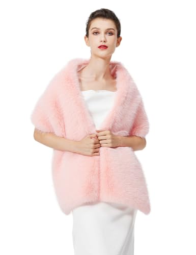 BEAUTELICATE Damen Kunstpelz Stola Schal Warp Brautjacke Kunstfell Brautschal Brautstola für Braut Abendkleid Winter Hochzeit Festlich (Ballett Rosa, Einheitsgröße) von BEAUTELICATE