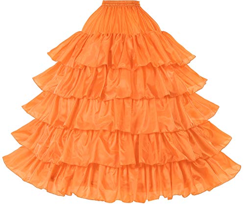 BEAUTELICATE Damen Reifrock Brautkleid Lang A-Linie Petticoat Rockabilly Barock Kleid Unterröcke Krinoline 4 Ringe mit Rüschen fur Hochzeit Karneval Halloween (Orange, L-XL) von BEAUTELICATE