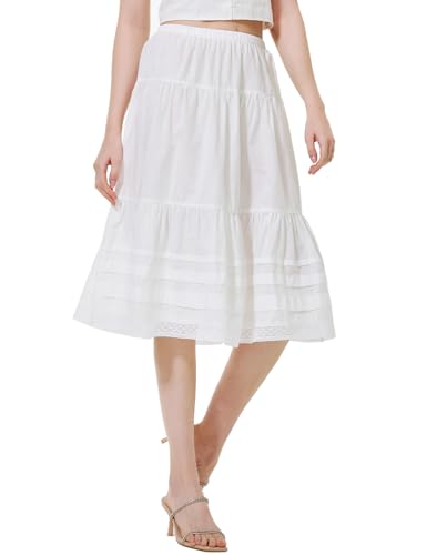 BEAUTELICATE Damen Stufenrock Sommer Baumwolle Retro A-Linie Midi Rock Weiß Knielang Elastischer Bund mit Häkel Spitze,L BEAUTELICATE Damen Stufenrock Sommer Baumwolle Retro A-Linie Midi Rock Weiß Knielang Elastischer Bund mit Häkel Spitze,L von BEAUTELICATE