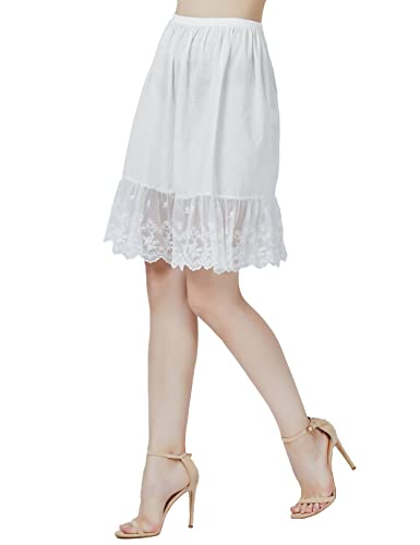 BEAUTELICATE Damen Unterrock 100% Baumwolle Kurz Halbrock Mit Spitze Vintage Knielang Dirndl Petticoat für Rock Kleid (Elfenbein - Spitzenbesatz - 55CM, L) von BEAUTELICATE