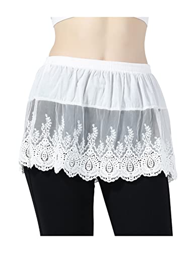 BEAUTELICATE Hemdverlängerung Damen Mini Unterrock Baumwolle Blusenrock Petticoat Extender Hemd Layering Top Spitze (Stil 1 - Elfenbein,M) von BEAUTELICATE