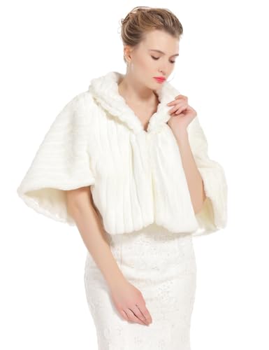 BEAUTELICATE Kunstpelz Bolero Schal Stola Pelz Cape Damen Braut Elfenbein Brautschal Brautjacke fur Hochzeit Winter Abend Festlich (Plus Size -Elfenbein) von BEAUTELICATE