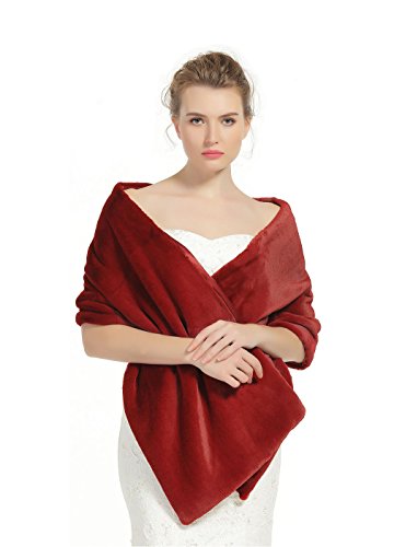 BEAUTELICATE Kunstpelz Schal Stola Damen Bolero Pelz Brautschal Brautstola für Braut Winter Hochzeit (Rotwein, Einheitsgröße) von BEAUTELICATE